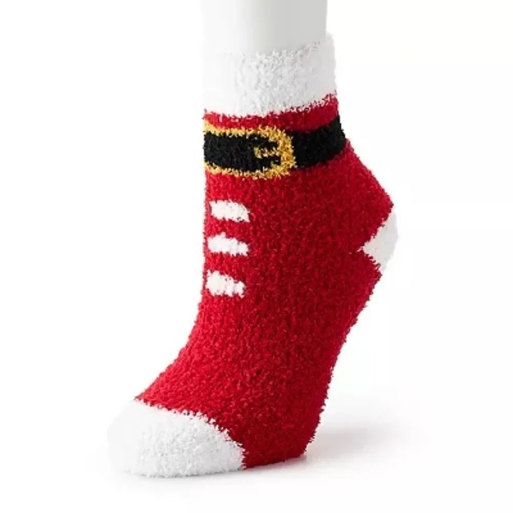 🩵NWT Cozy Red & White Santa Buckle Crew Socks